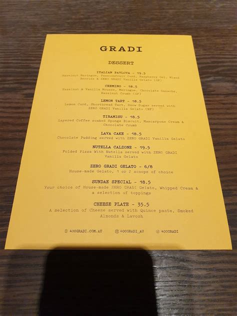 Gradi southbank menu The best part? 400 Gradi’s menu caters to everyone’s dietary needs — simply notify your wait staff of any allergens so you can enjoy your food without the consequences!